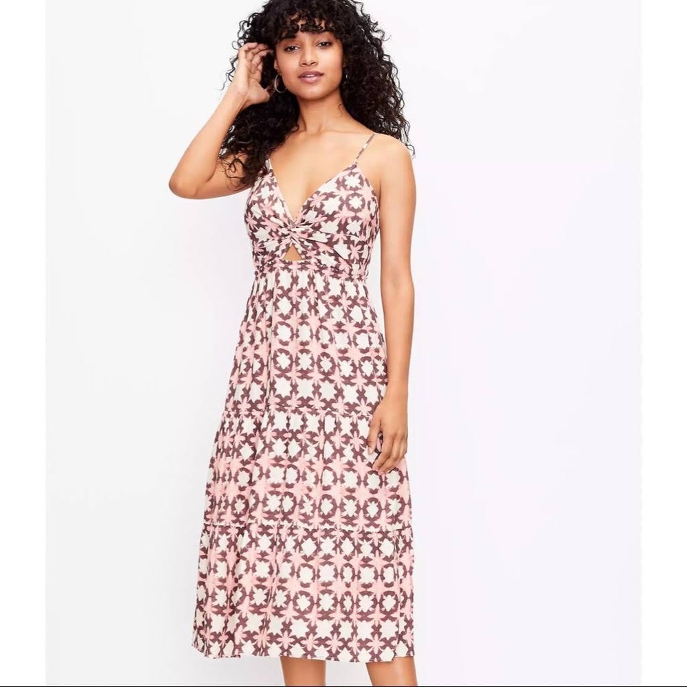 Loft Dresses | Loft Sunwashed Floral Twist Tiered Midi Dress
